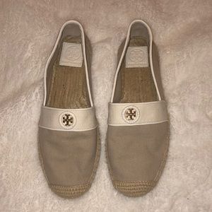 Tan/White Flat Espadrille Tory Burch Flats